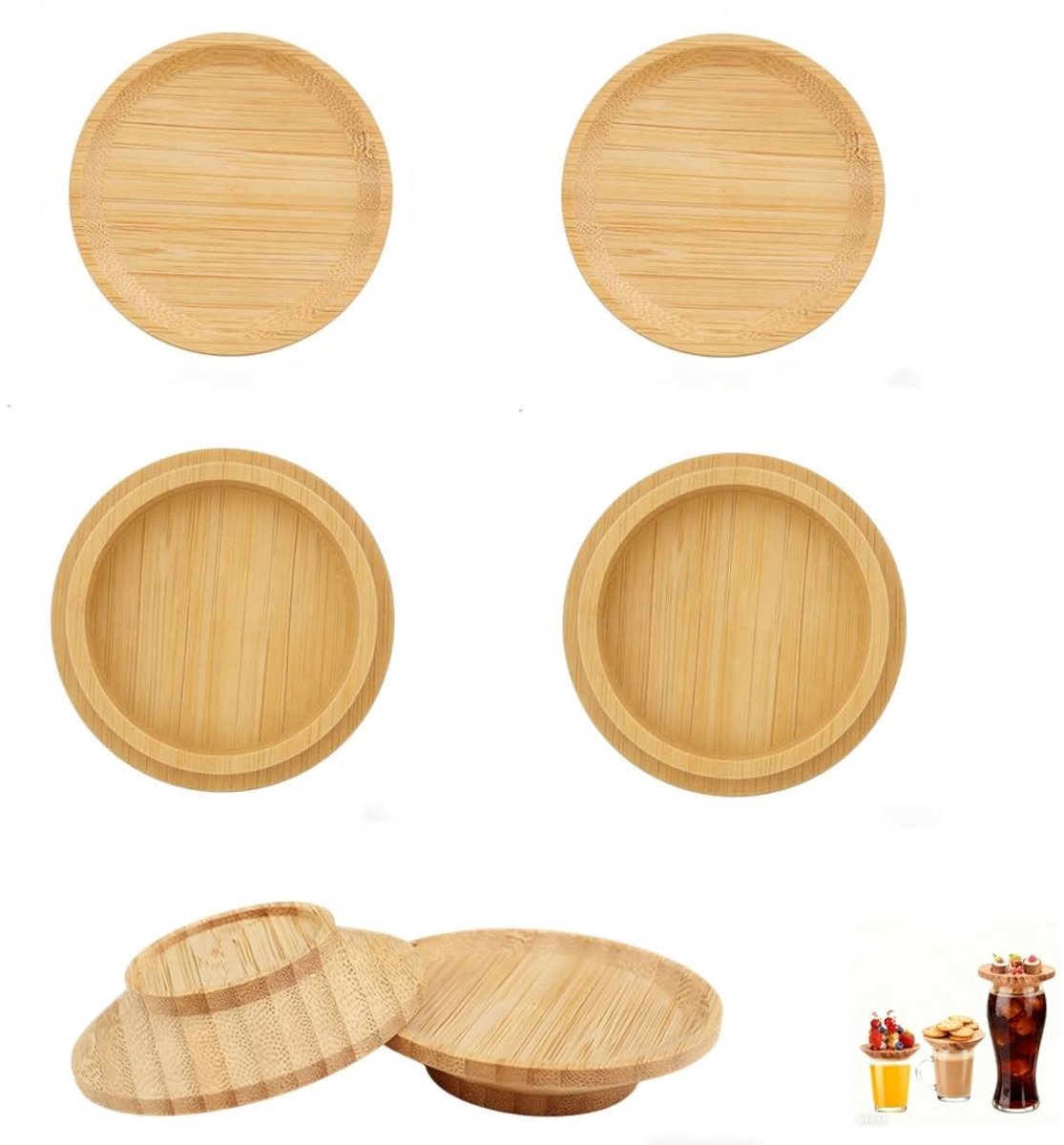 Dailygoods - 6 Stuks Houten Wijnglazen Toppers - Bamboe Afdekkingen voor Feestjes