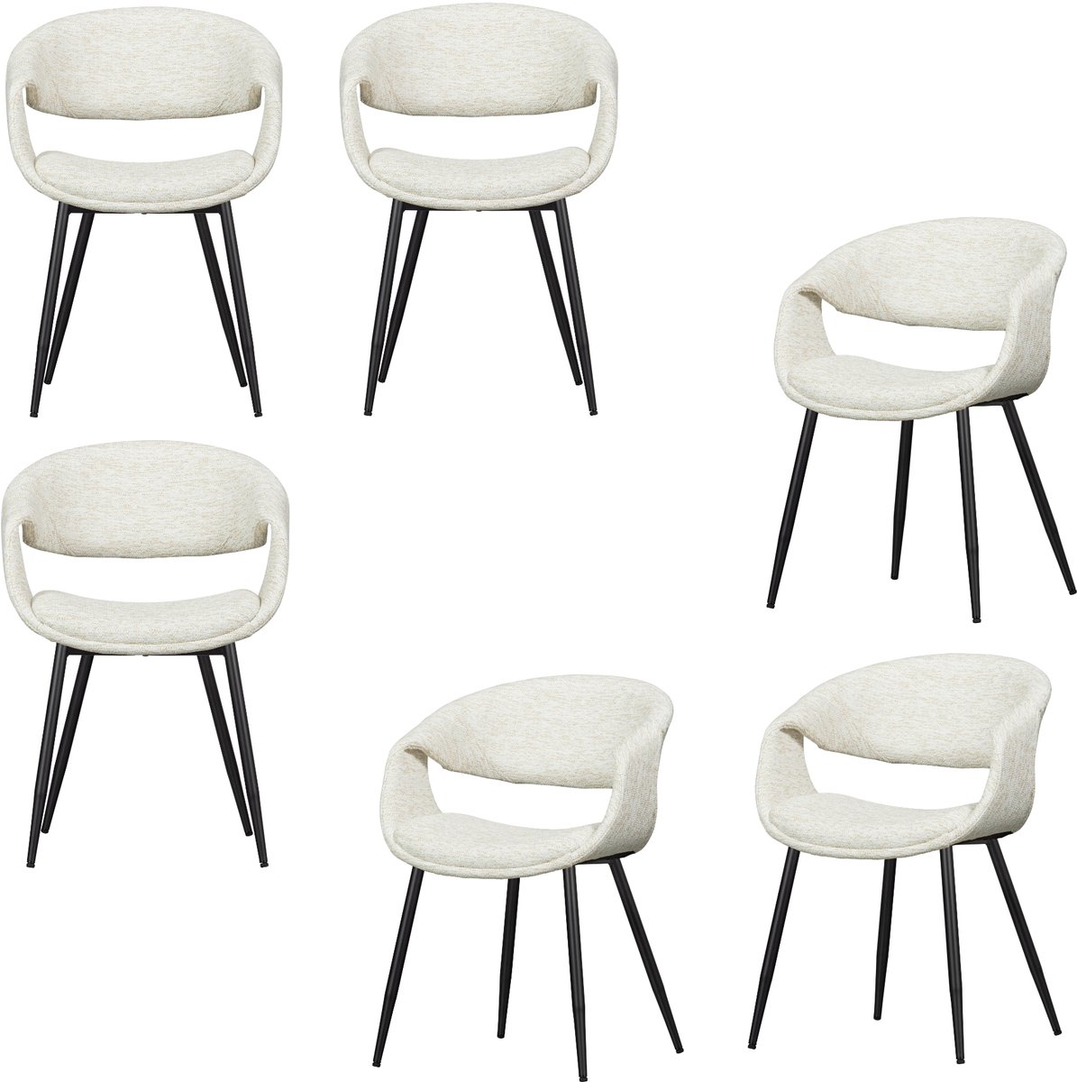 WOOOD Yossi Eetkamerstoelen Metalen Zwarte Poot - Naturel - Set van 6 Naturel/Zwart