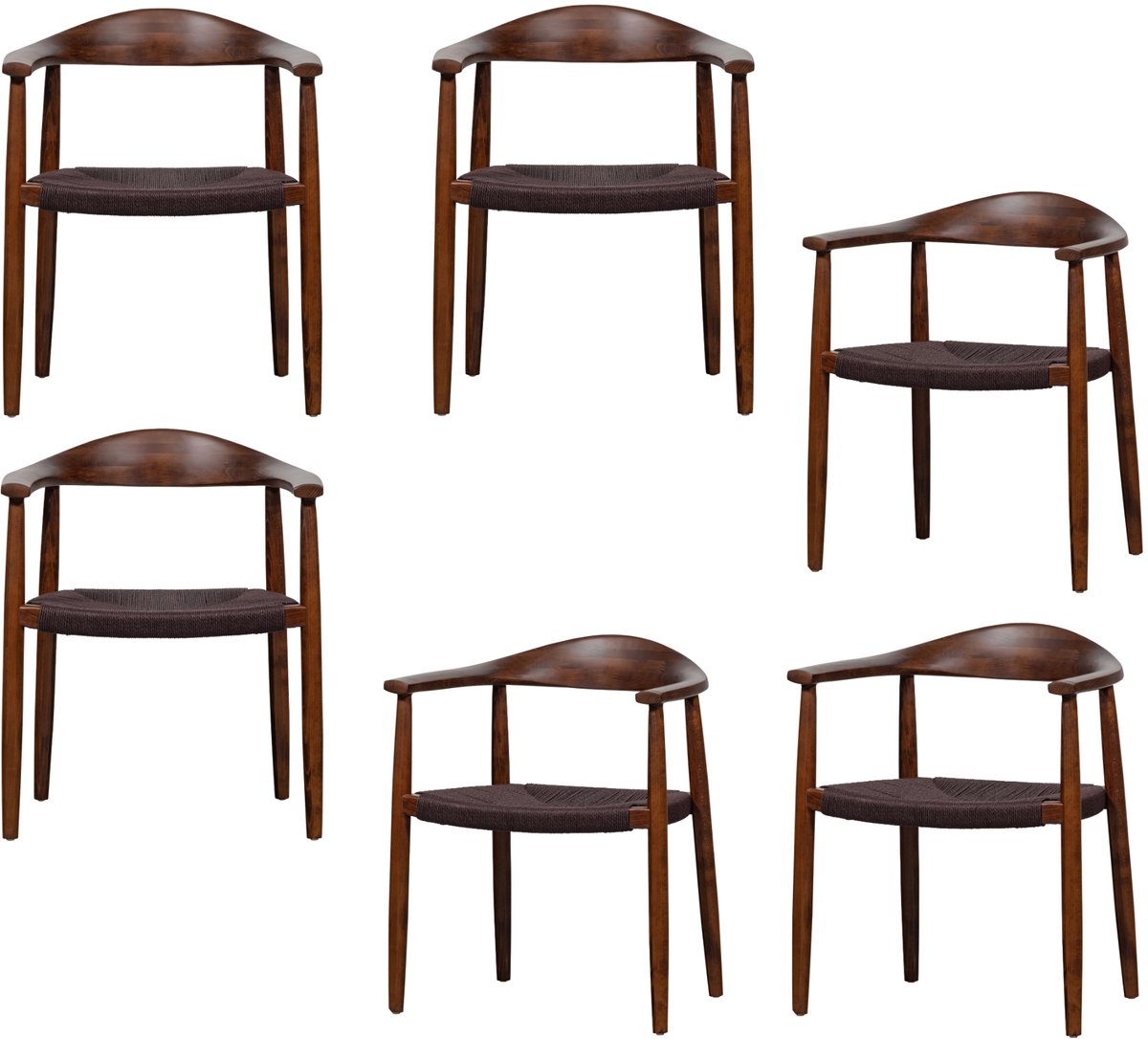 vtwonen Embrace Eetkamerstoelen - Beukenhout - Donkerbruin - Set van 6