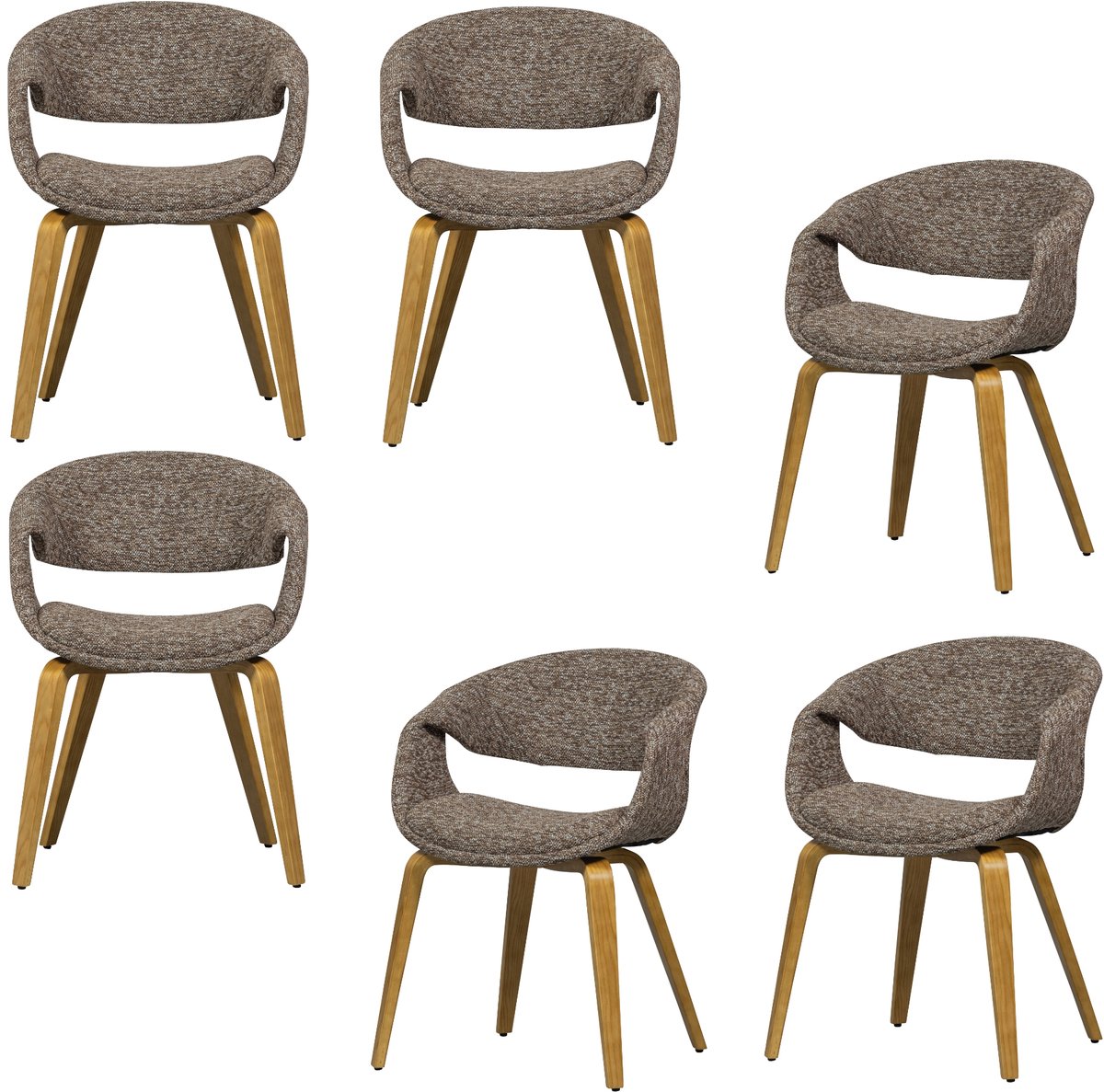 WOOOD Yossi Eetkamerstoelen Houten Naturel Poot - Bruin - Set van 6 bruin/naturel