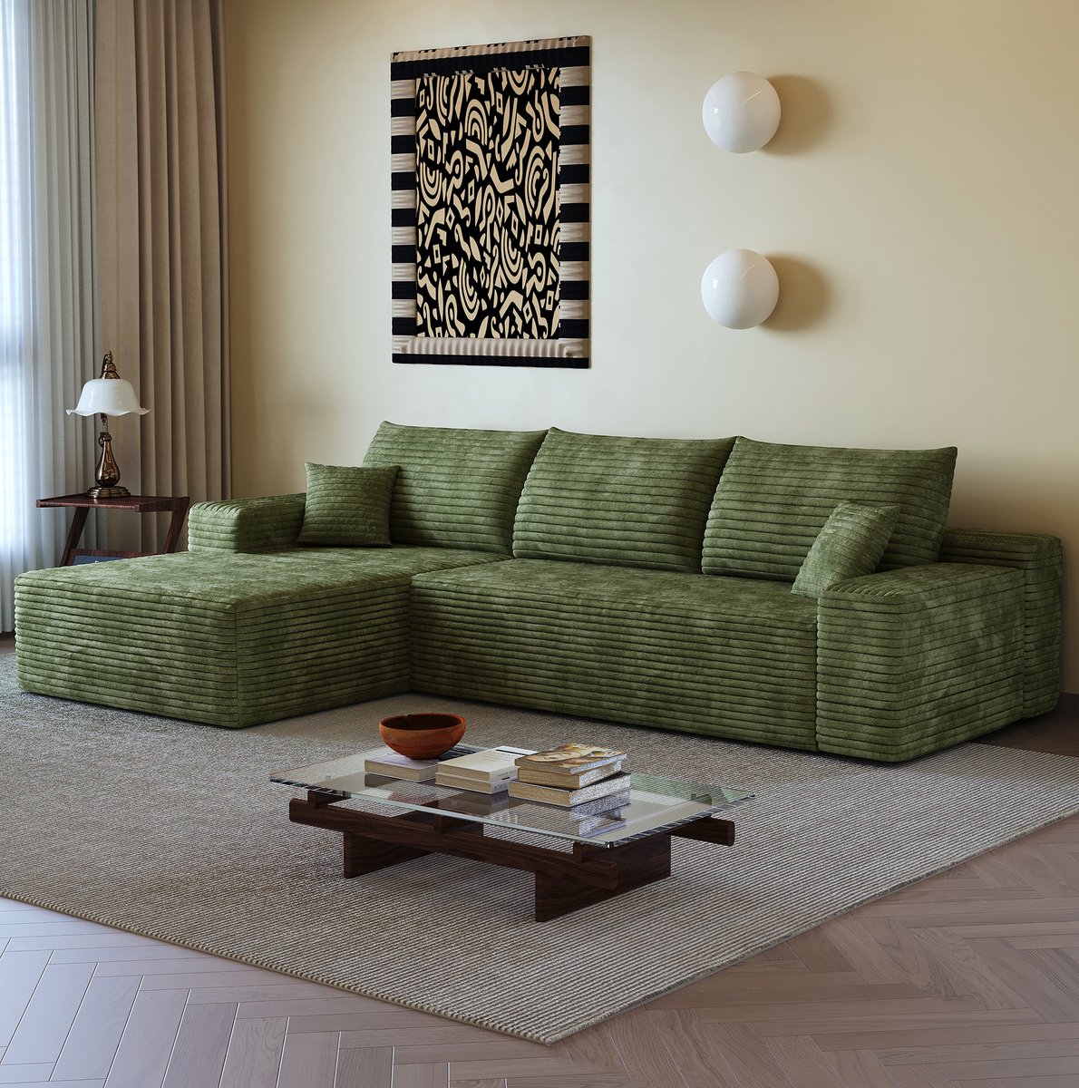 STILVORA Hoekbank 270 Cm - Modulaire 3-Zits Met L-Vormige Chaise Longue En Diepe Zit - Voor Woonkamer En Slaapkamer - Stof Groen