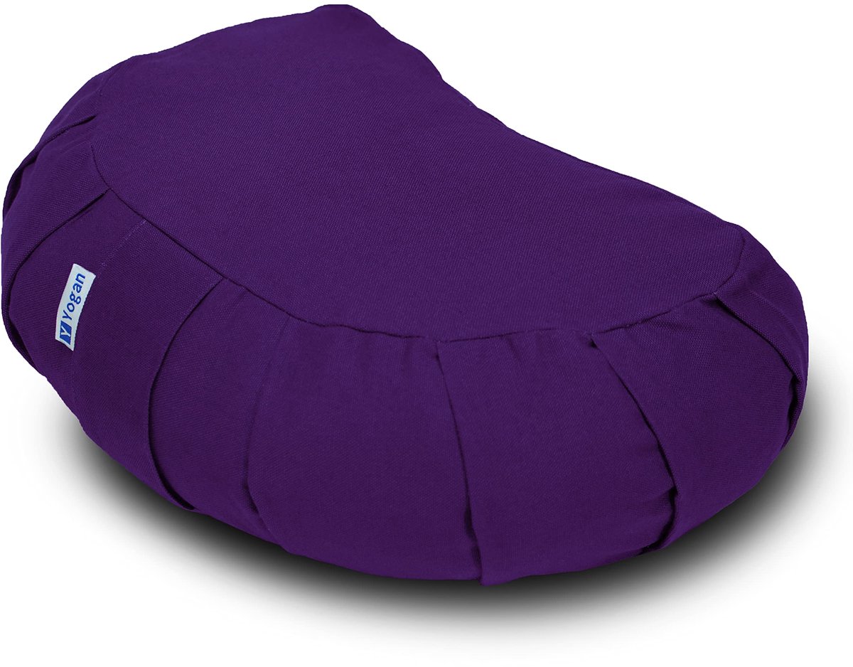 SnelShoppen - Yogan Crescent Yoga Kussen Boekweit Rompen Biologisch Katoen Afneembare Wasbare Hoes Royal Purple - Perfect voor Yoga Meditatie en Ontsp