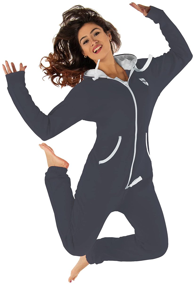 SnelShoppen - Dames Jumpsuit, Comfortabel en Zacht Huispak van Katoen, Donkergrijs, Maat L, Perfect voor Thuis en Ontspanning