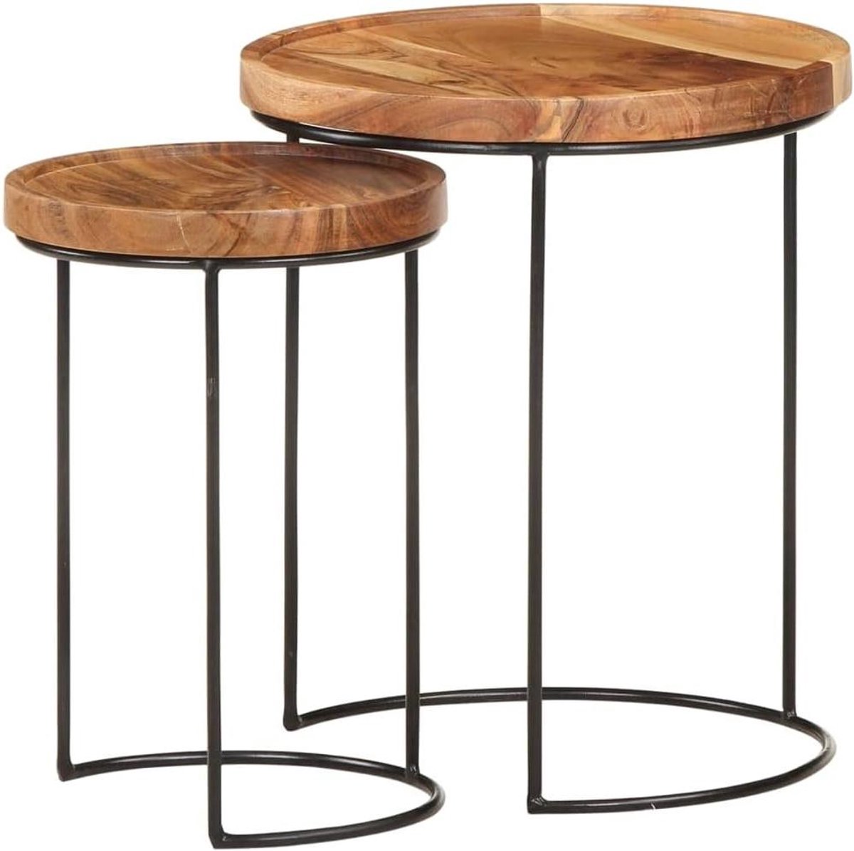 Bijzettafelset Hout Metaal - Salontafel set - Woonkamer Decoratie - Massief Acaciahout Uniek - 2-delig - Bruin