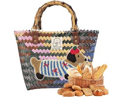 Gevlochten Strandtas - Mandtas Wicker - Boodschappen en Reizen - Handgemaakt PP Materiaal - 22x21x12 cm - Natuurlijk
