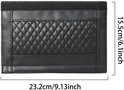 Technische tekening met afmetingen van 23,2 cm bij 15,5 cm voor de zwarte, doorgestikte gordelhoes.