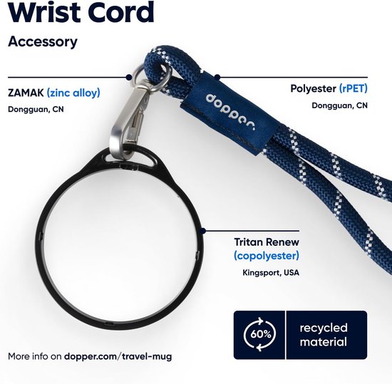 Dopper Polskoord - Mok Ring - Onderweg Drinken - Gemaakt van Gerecycled Materiaal - 18 cm - Middernacht Zilver — afbeelding 2