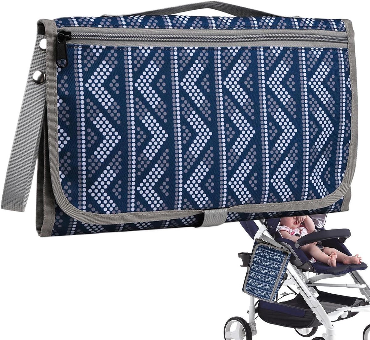 Aankleedmat Baby - Verschoonkussen Opvouwbaar - Babyverzorging Onderweg - Waterdichte Bescherming - 35 x 25 cm - Blauwe Stippen