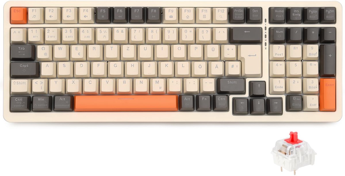 SnelShoppen - Rii Mechanisch Toetsenbord Draadloos Gamingtoetsenbord Bluetooth Tri-Modi 75% QWERTZ 20 Soorten Regenboog-LED Achtergrondverlichting BT5