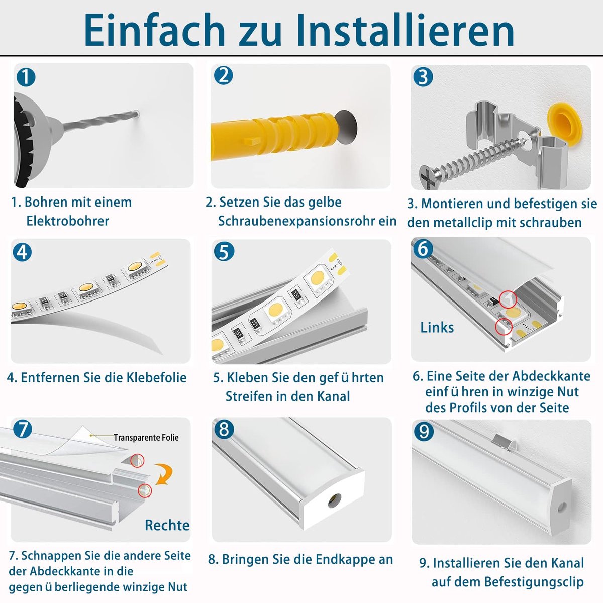 SnelShoppen - U-vorm Led-aluminium Profiel 1m - 6 Stuks voor Ledstrips tot 12mm - Inclusief Transparante Afdekking en Montagemateriaal voor Indirecte