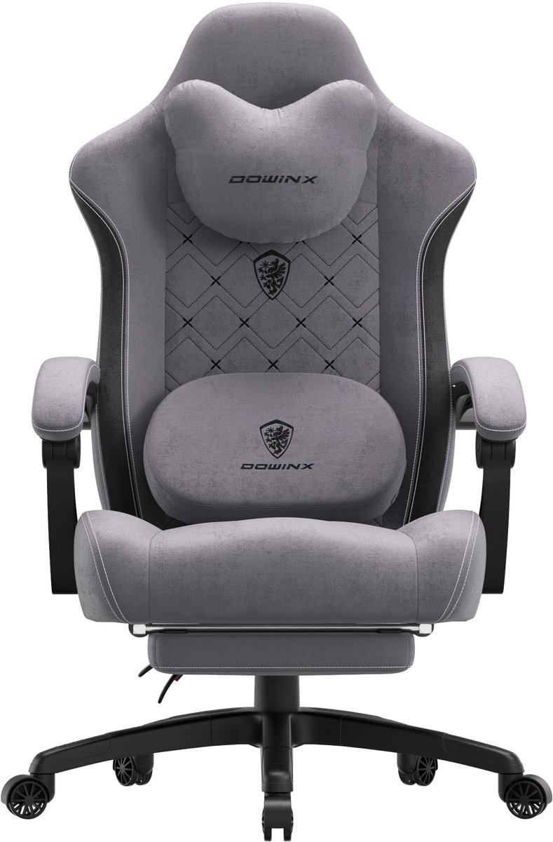 Gamingstoel met voetensteun - Ergonomische bureaustoel - Verstelbare rugleuning - Massagefunctie - Kunstleren gaming stoel 150 kg – Voor gamen en werken – 63x65x121 cm – grijs