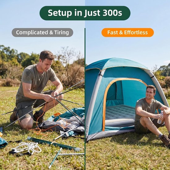 Opblaasbare Kampeertent - Luchttent Outdoor - Kamperen en Hiken - 300 Seconden Opzetbaar - 2-3 Personen - One Color — afbeelding 4