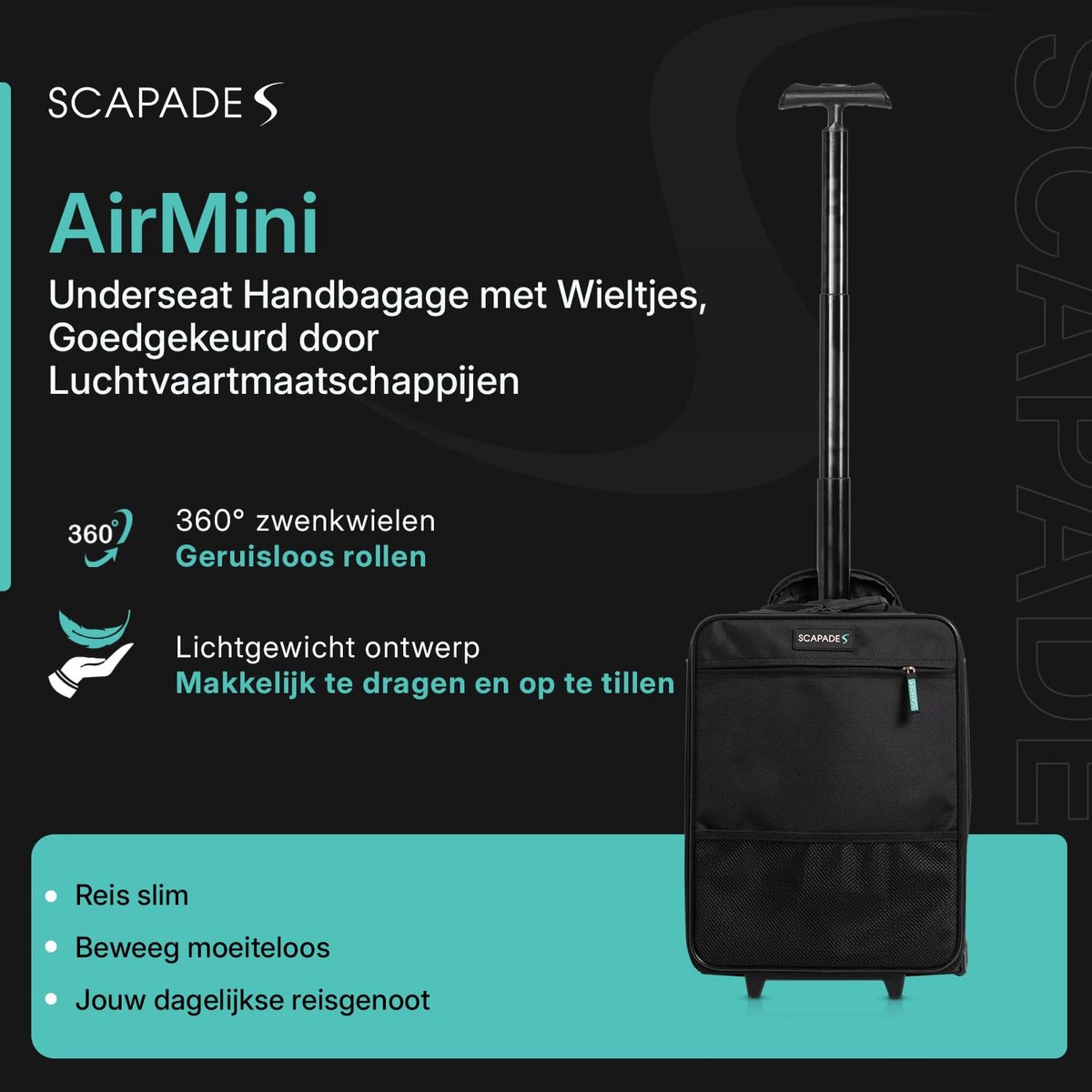 SnelShoppen - Scapade AirMini Underseat Cabine Bagage 40x30x20 cm – Ultralichte opvouwbare trolley, gratis handbagage voor Ryanair, compacte koffer me