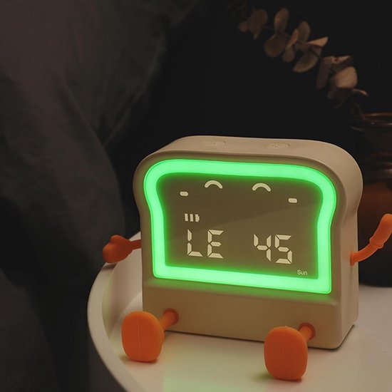 Kinderwekker Toast Lamp - Slaaptrainer Nachtlampje - Tijd Leren - Uniek Toast Design - 12.5 x 6.8 x 8.2 cm — afbeelding 3