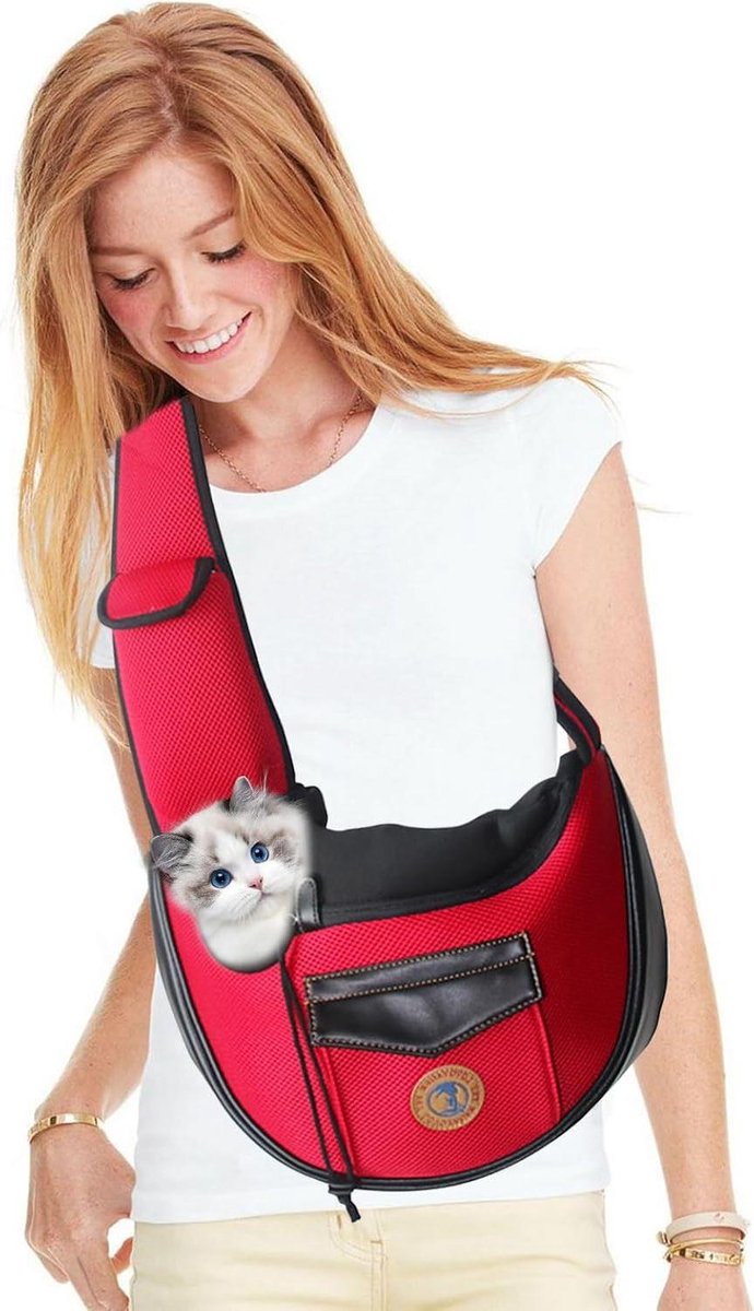 Honden Transporttas - Schoudertas Hond - Reizen met Huisdier - Ademend Ontwerp - 36 x 28 x 13 cm - Rood