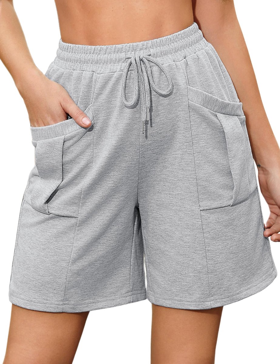 SnelShoppen - Dames Hardloopshorts Zomer Casual Katoenen Loungebroek Hoge Taille Gym Atletische Zweet Joggingbroek met Trekkoord en Zakken Lichtgrijs