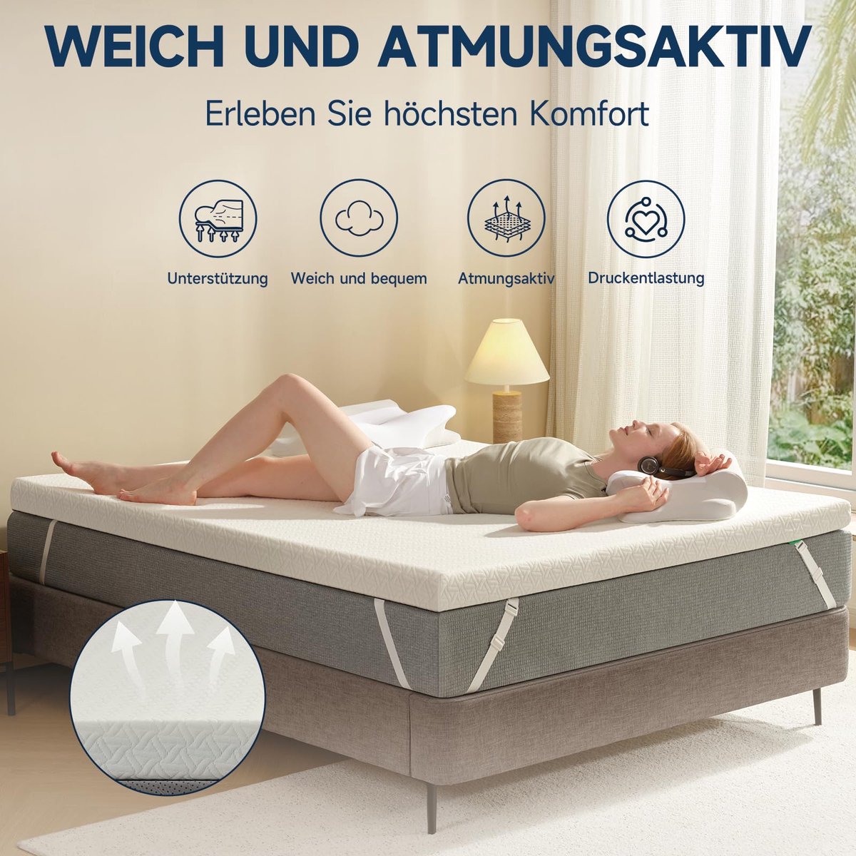 SnelShoppen - Matrastopper 140 x 190 cm H2/H3 - 8 cm Hoogte Gelschuim en Traagschuim - Öko-Tex Gecertificeerd voor Optimaal Slaapcomfort