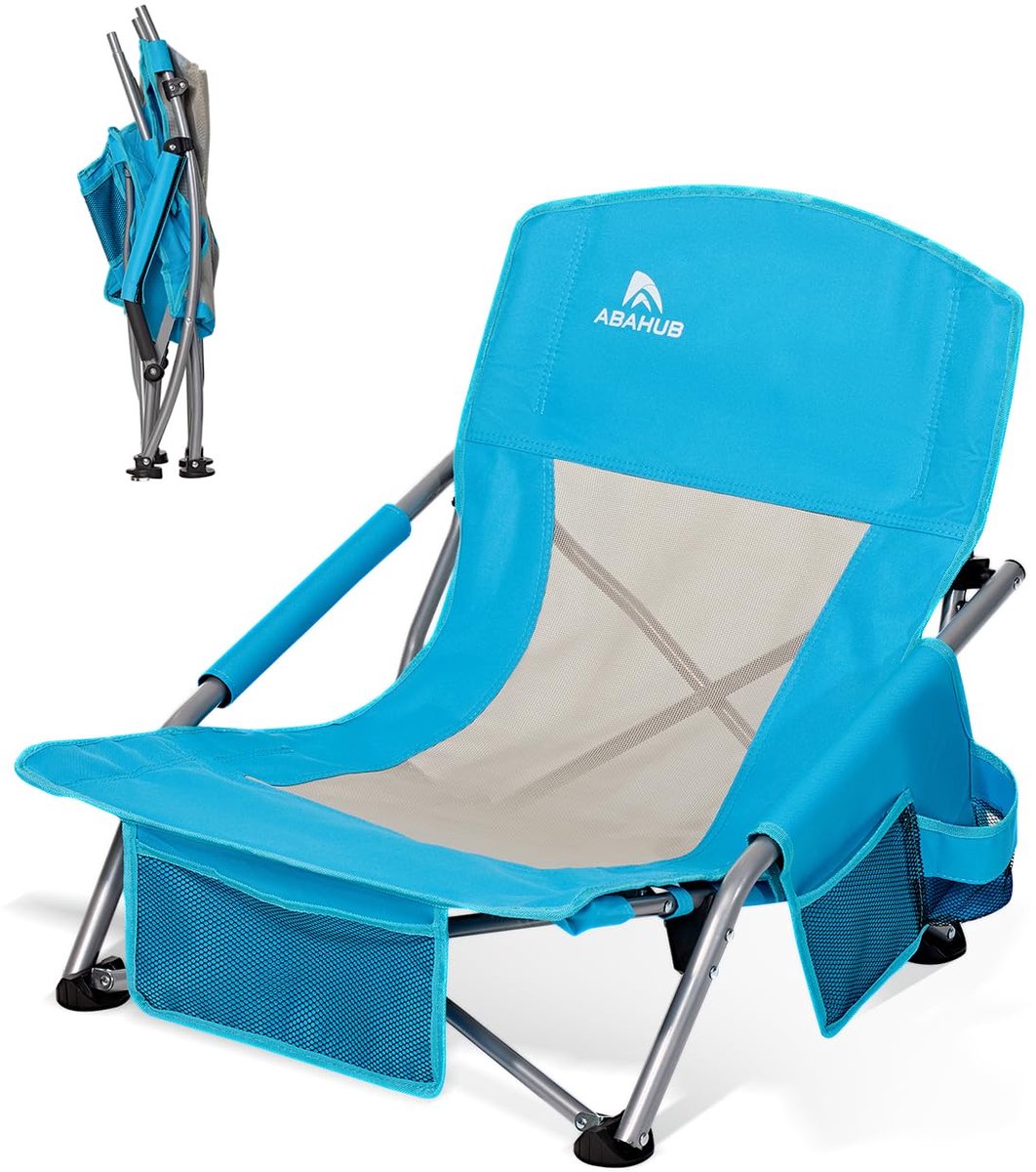 SnelShoppen - Lage Rug Strandstoel Lichtgewicht Draagbaar met Tas - Comfortabele Outdoor Campingstoel Blauw voor Tuin, Strand, Feest en Reizen - 1 Stu