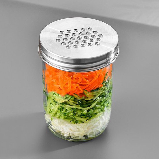 Kaasrasp Deksel - Keuken Accessoire - Groenten Raspen - Roestvrij Staal - 450ml Pot - Zilver — afbeelding 4
