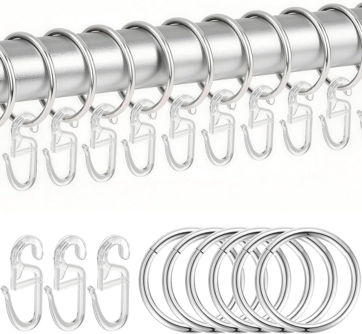 Metalen Gordijnringen - Gordijnclips Haken - Gordijnen Ophangen - Glad Gepolijst Oppervlak - 32 mm Binnendiameter - Zilver