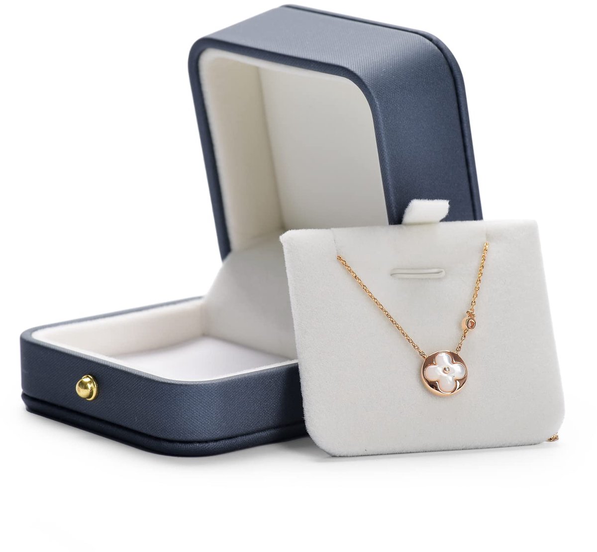 SnelShoppen - Blauwe premium leren geschenkdoos voor halskettingen, hangers, sieraden, verjaardag, Valentijnsdag, jubileum, sieradendisplay, luxe cade