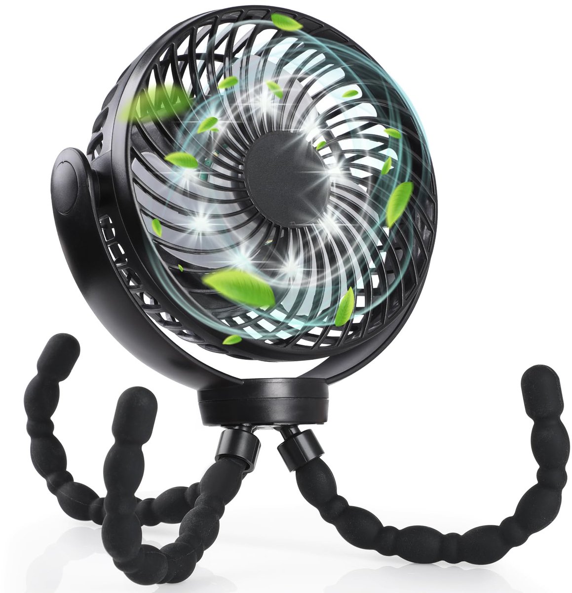 SnelShoppen - Hianjoo Kinderwagenventilator met LED Licht, 10.000 mAh Oplaadbare Draagbare Ventilator voor Camping, Tenten, Thuis, Kantoor, 360 Graden