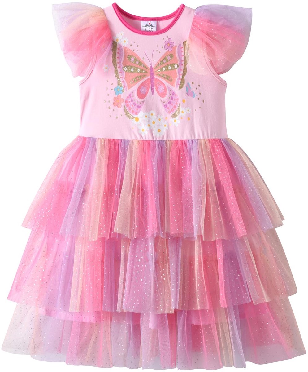 SnelShoppen - Meisjes eenhoorn prinses kostuum lange mouwen partyjurk van tule 2-8 jaar, schattige feestoutfit voor kinderen, Rosash8312, 4-5 jaar
