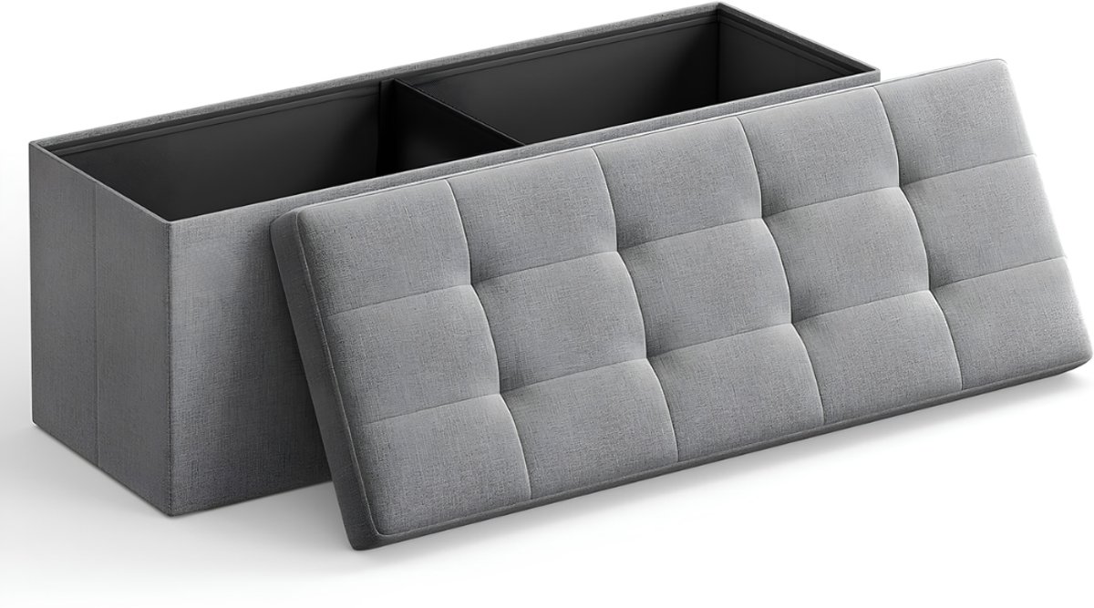 JCP® Dekenkist - Tot 300kg - Opvouwbare Opbergbox met Poten - Opbergbank - Grijs - 38cm x 110cm x 38cm