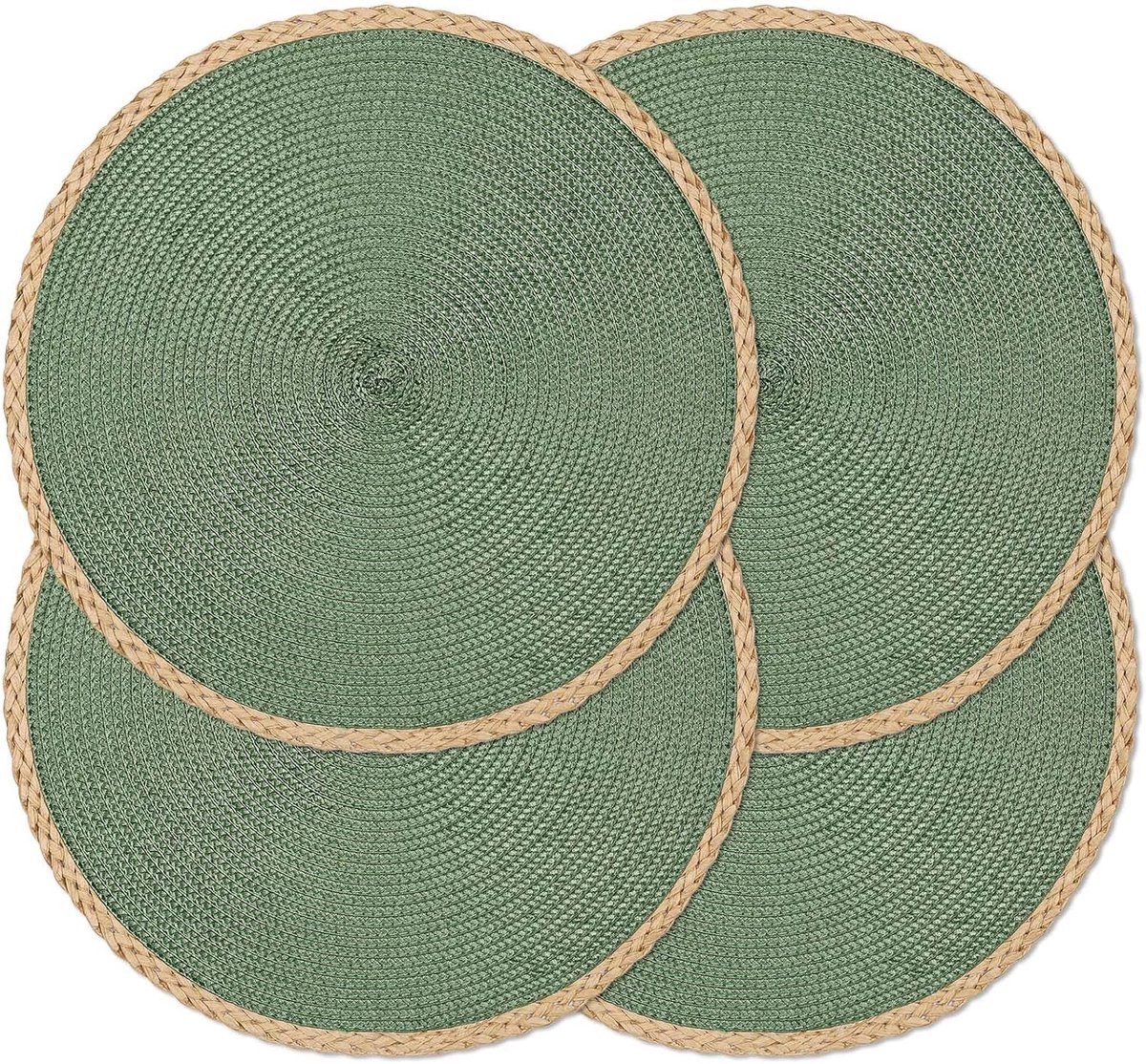Set van 4 ronde gevlochten placemats (15 inch) – Wasbaar, hittebestendig, antislip – Voor binnen en buiten – Thanksgiving, Kerst, Pasen