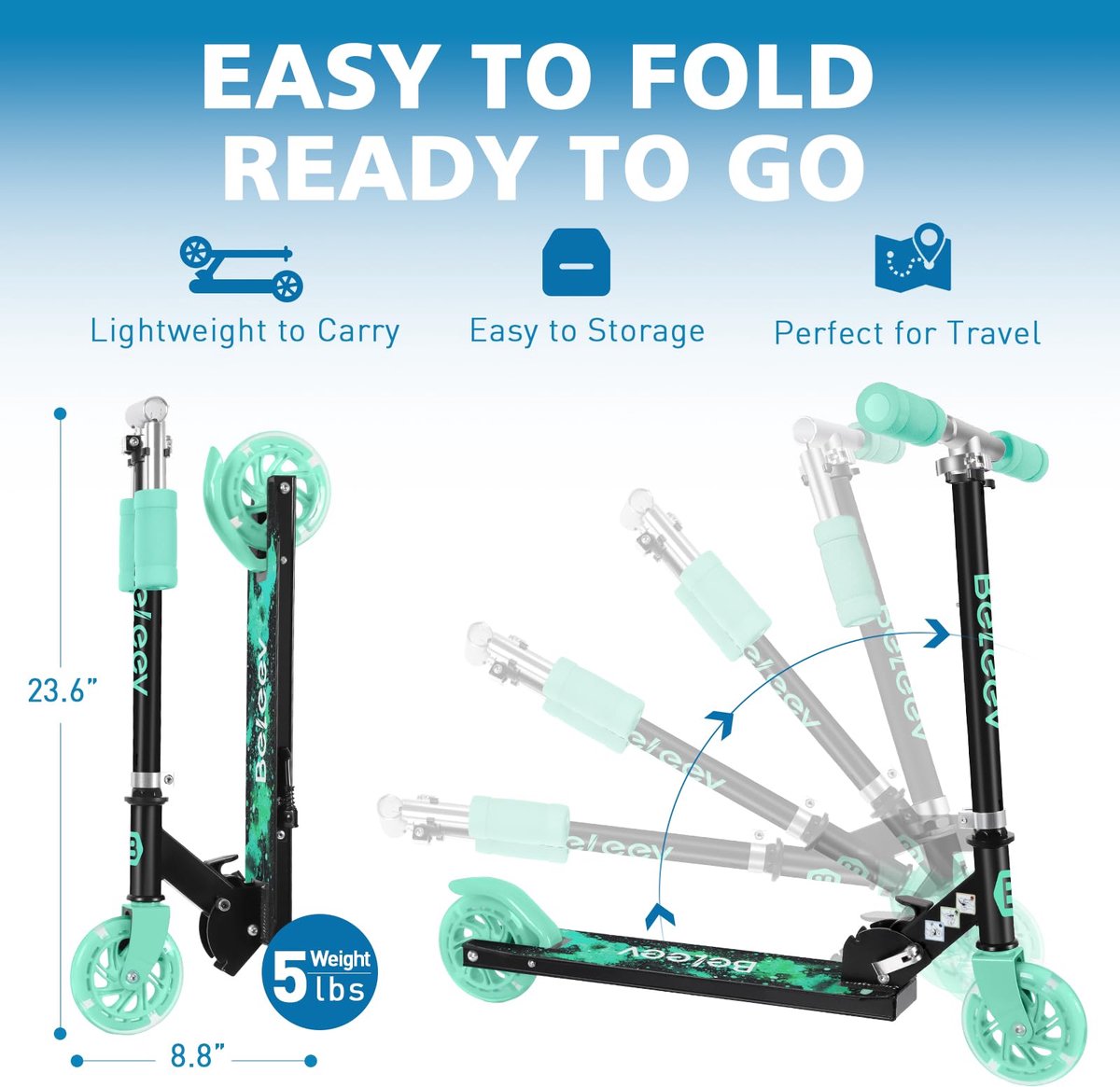 SnelShoppen - Kinderstep 2 Wielige Inklapbare Scooter voor Meisjes en Jongens, 3 Verstelbare Hoogtes, Lichtgewicht met Stevig Frame, LED Lichtgevende