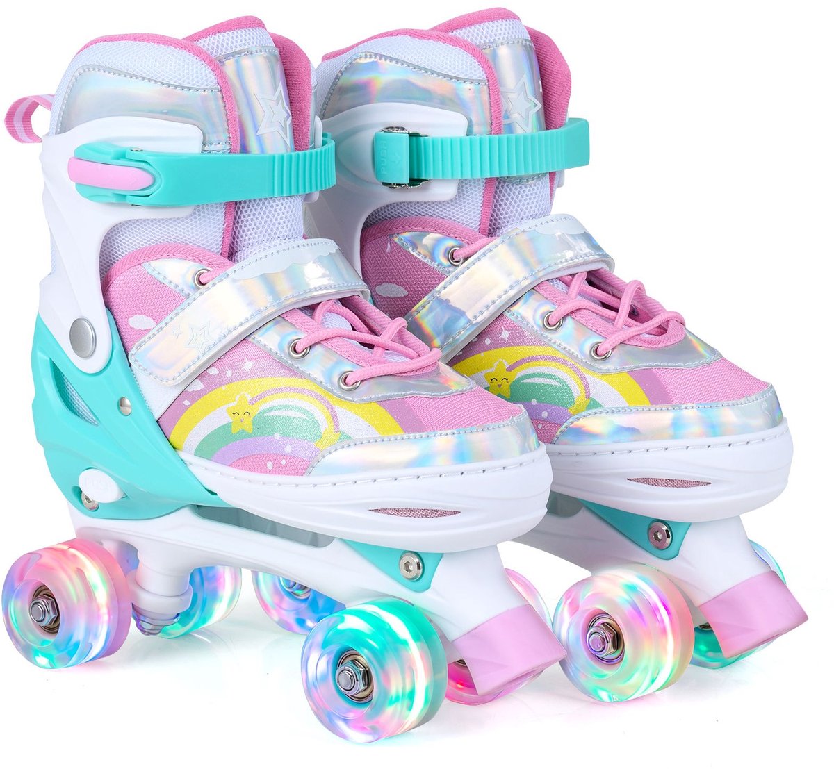 SureDeal® Sportspeelgoed Rolschaatsen Kinderrolschaatsen Verstelbare Maten LED verlichtingswielen Quad 30x11x24 cm Roze