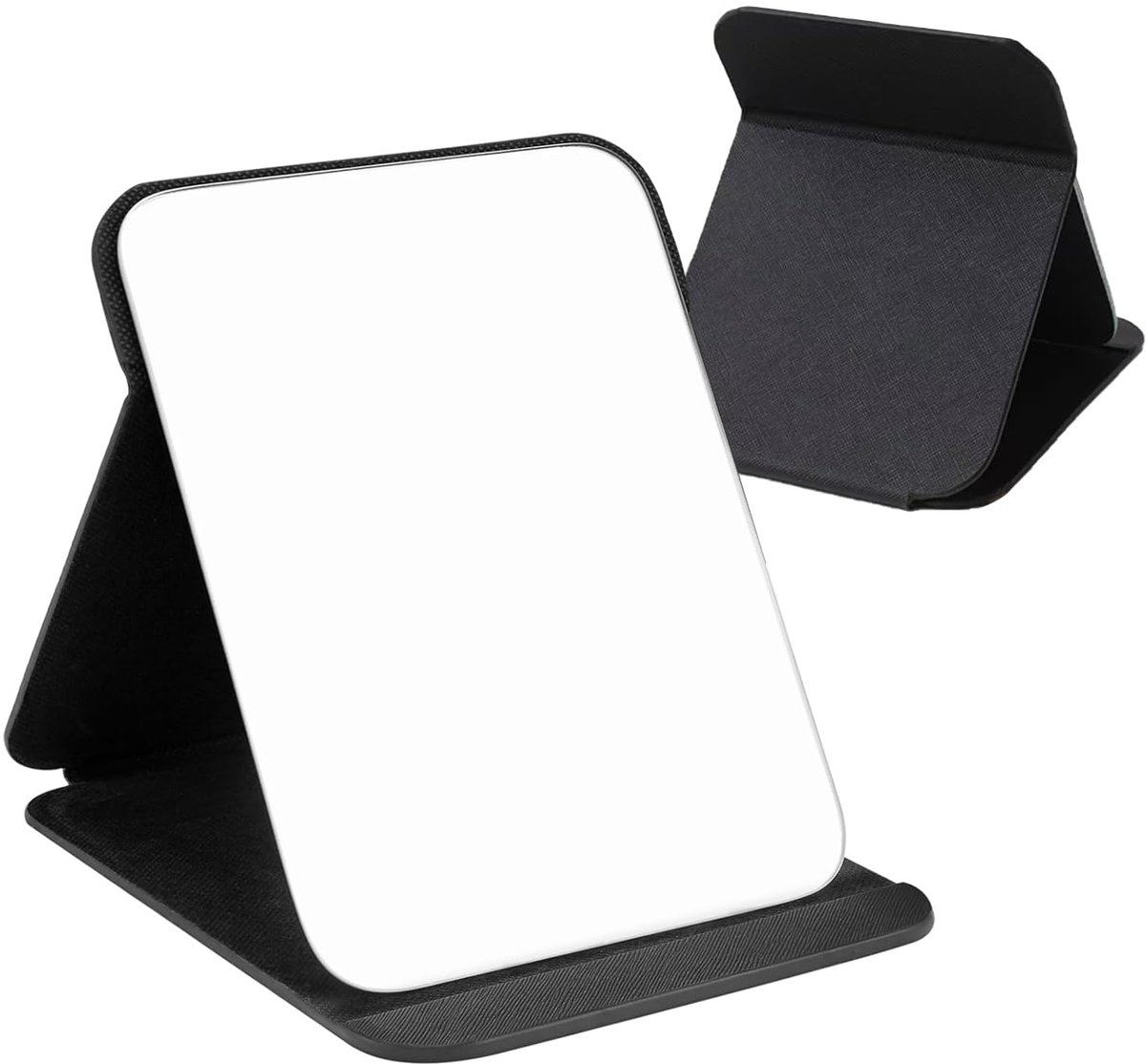 Dailygoods - Draagbare Opvouwbare Make-up Spiegel - Zwart PU Lederen Tafelstandaard