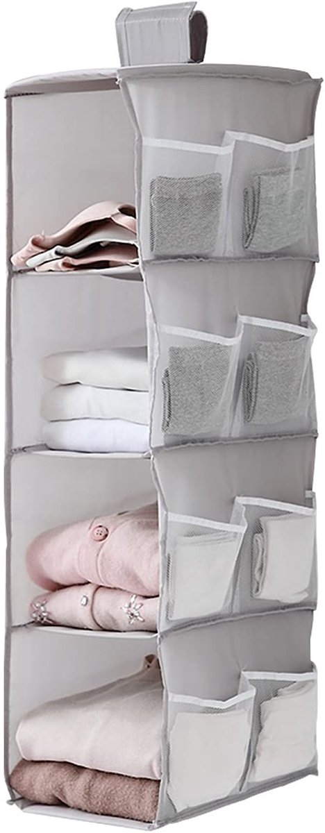 Dailygoods - Hangende Kleding Organizer met 4 Compartimenten en 12 Mesh Zijvakken - Oxford Stof