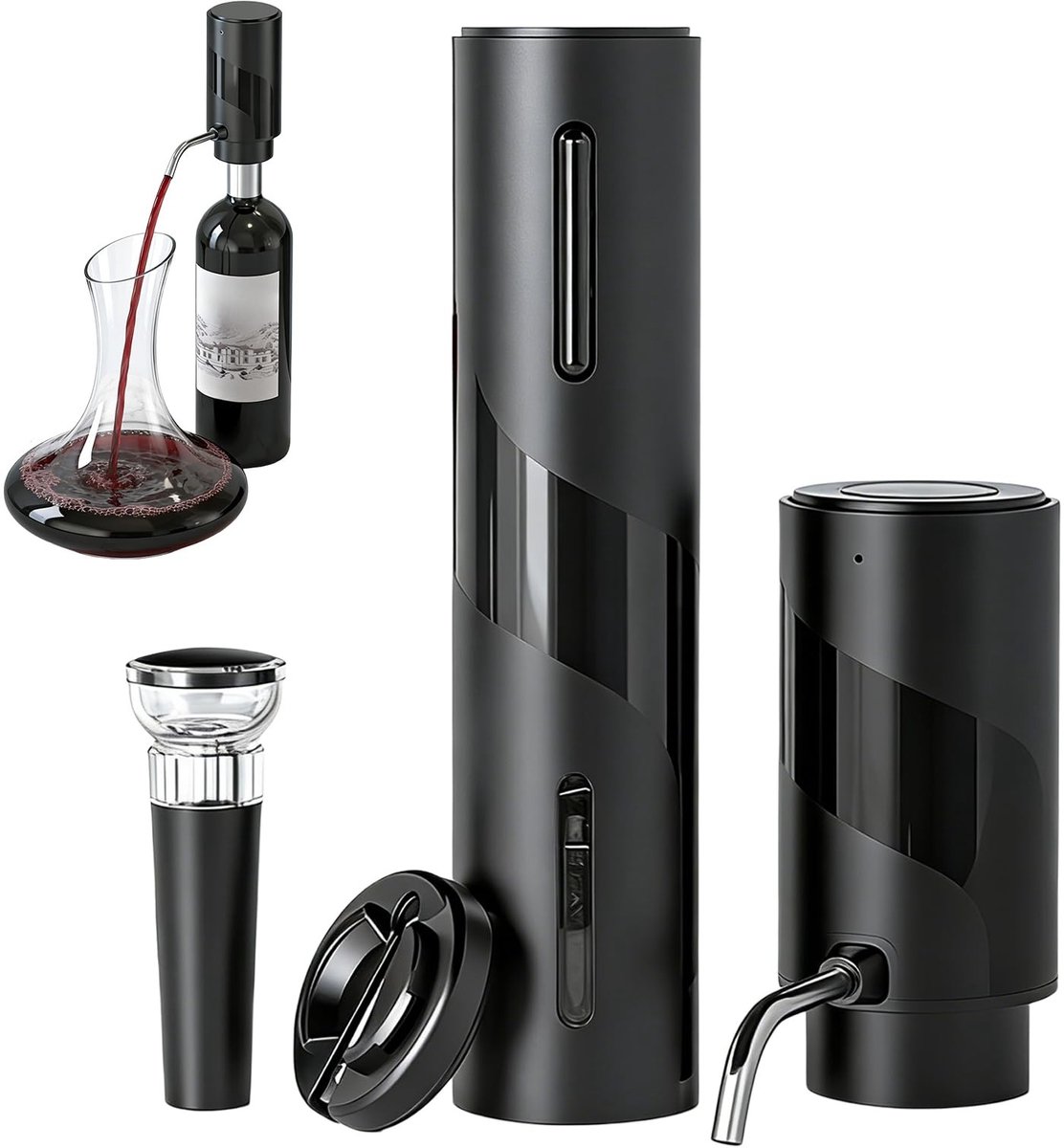 Dailygoods - Elektrische Kurkentrekker Set 4-in-1 - Wijnopener met Aerator en Foil Cutter