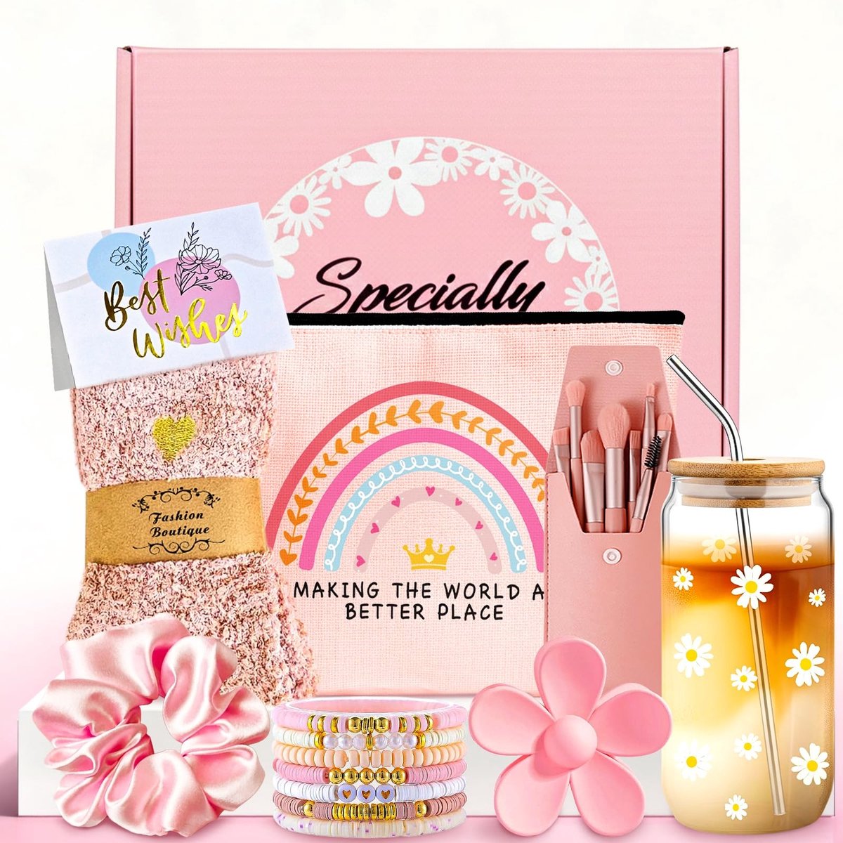 Dailygoods- Drinkglas met Rietje en Deksel - Cadeauset voor Vrouwen - Verjaardagscadeau - Tienercadeau - Wellnesscadeau - Praktische Glazen Mok - Glasbeker