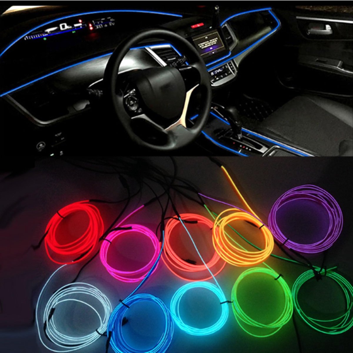 Dailygoods - Set van 4 USB EL Draad - Flexibele Neon Lichtstrip voor Interieurdecoratie