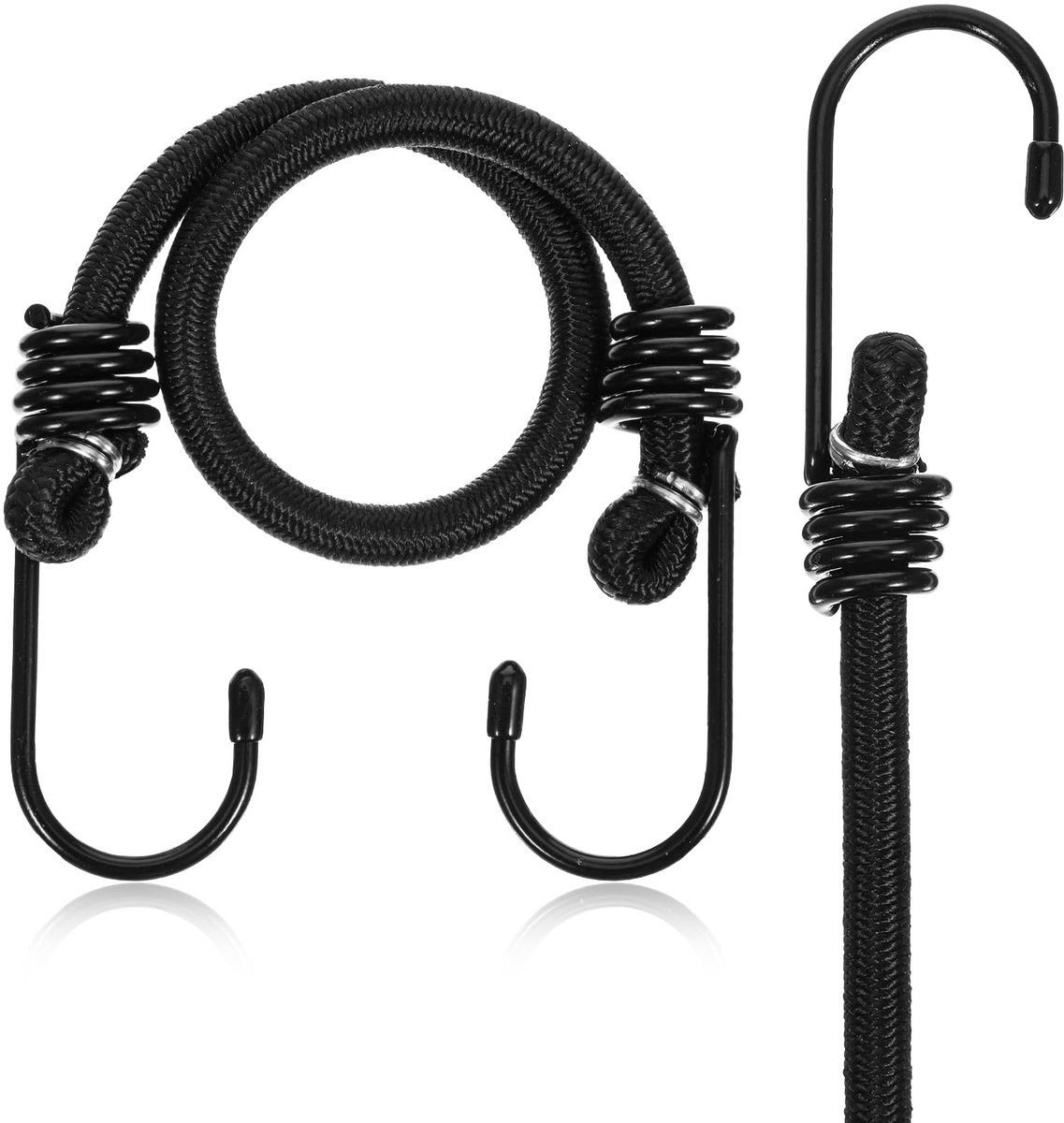 Dailygoods - Set van 2 Kleine Bungee Koorden met Haken - 40 cm, Zwart