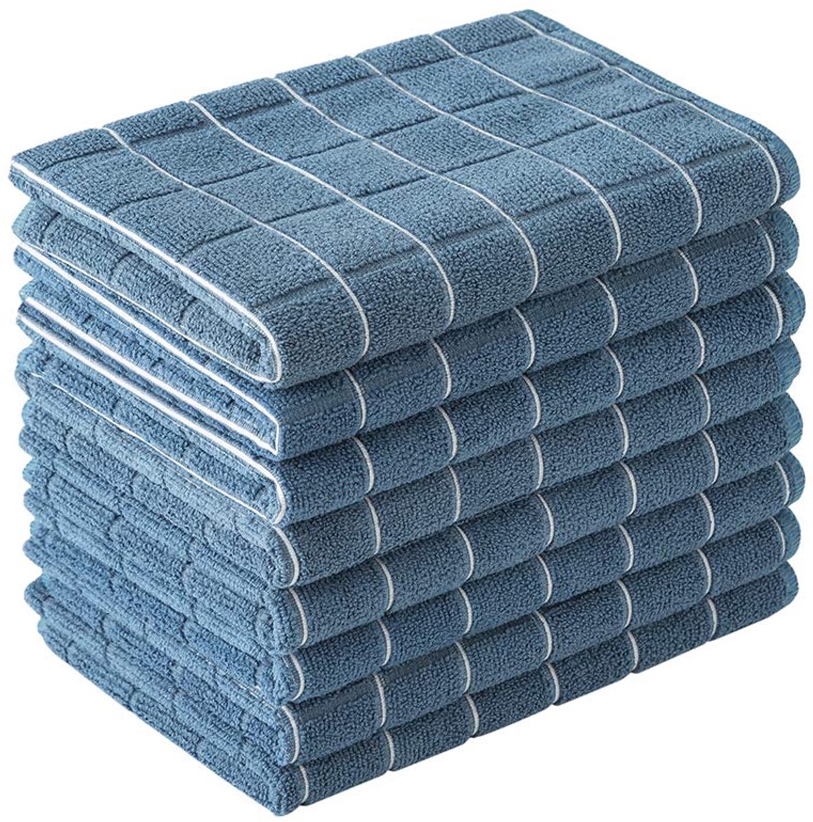 Dailygoods - Microvezel Keukenhanddoeken - Zacht en Super Absorberend - Set van 8 (Blauwe Lattice Design)