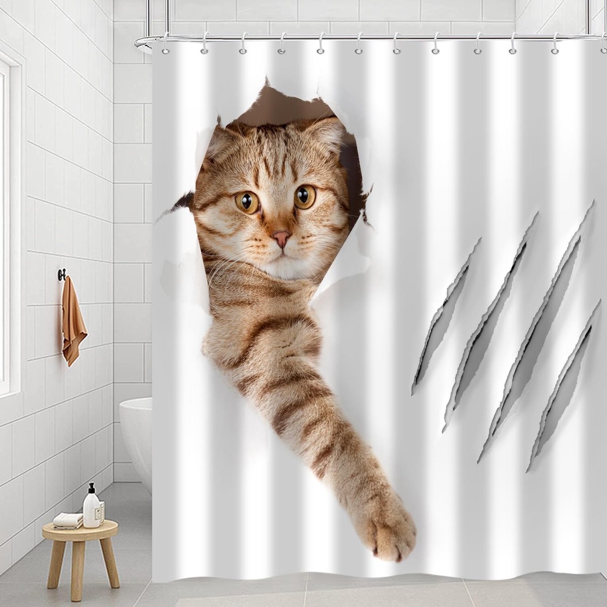 Dailygoods - Grappig Kat Douchegordijn - Waterdicht Polyester voor Kinderen 180 x 200 cm