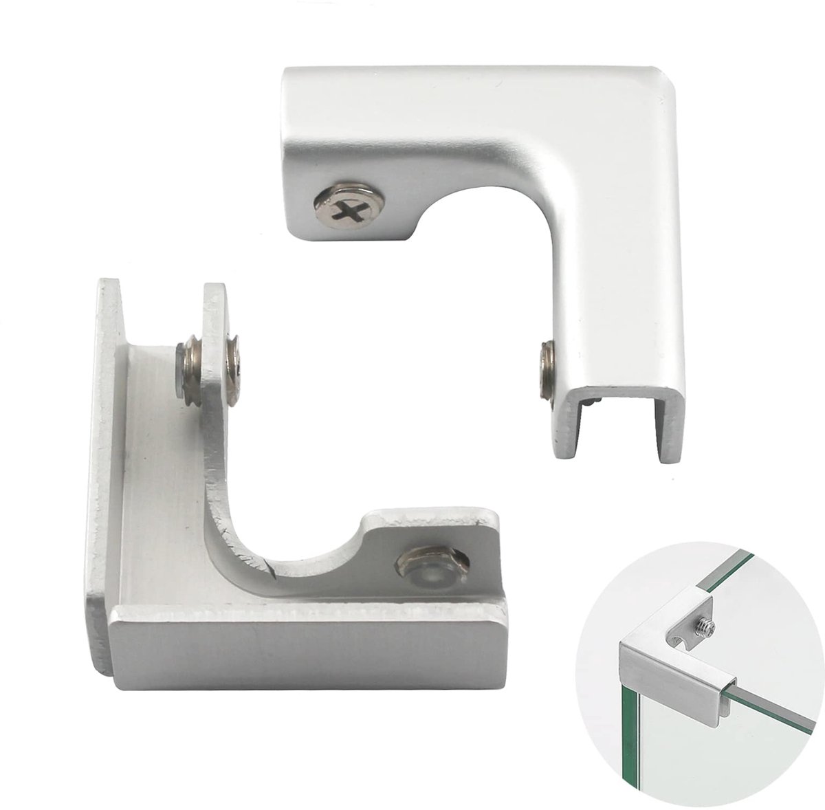 Dailygoods - L Vorm Glas Klem Aluminium Beugel voor 6-10mm Glas - Pack van 4