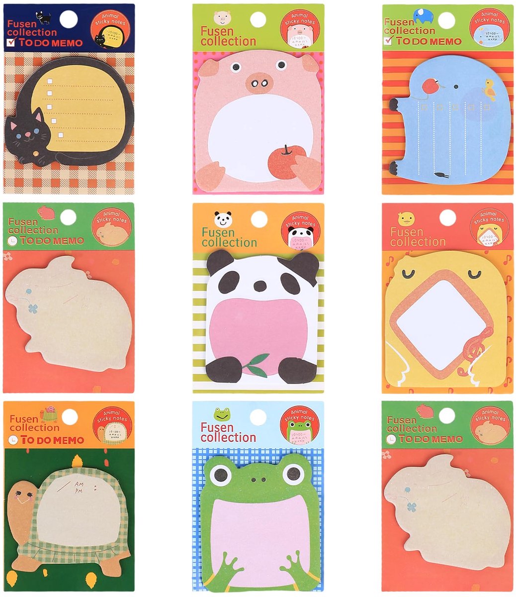 Dailygoods - Set van 9 Schattige Dier Cartoon Zelfklevende Notitieblokken voor Kantoor en School