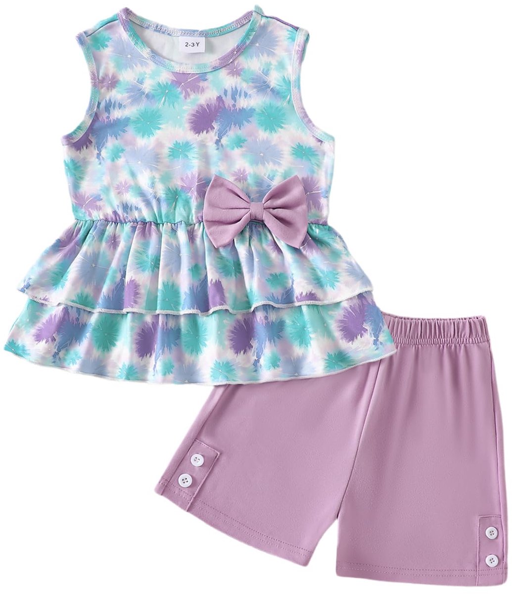 SnelShoppen - FishingDino Zomerset Babykleding Meisjes Maat 92-110, Mouwloze Top en Shorts, Schattige Lila Kinderkleding voor Dagelijks Gebruik en Fee