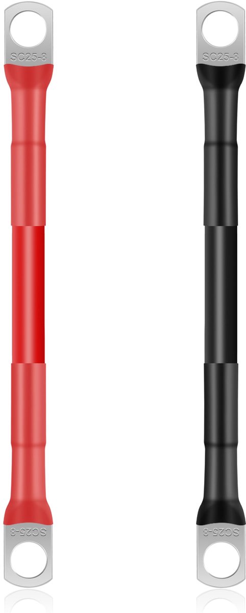 Dailygoods - 2 Stuks Accukabels voor Auto 15 cm 25 mm² met M8 Oogkabelschoenen