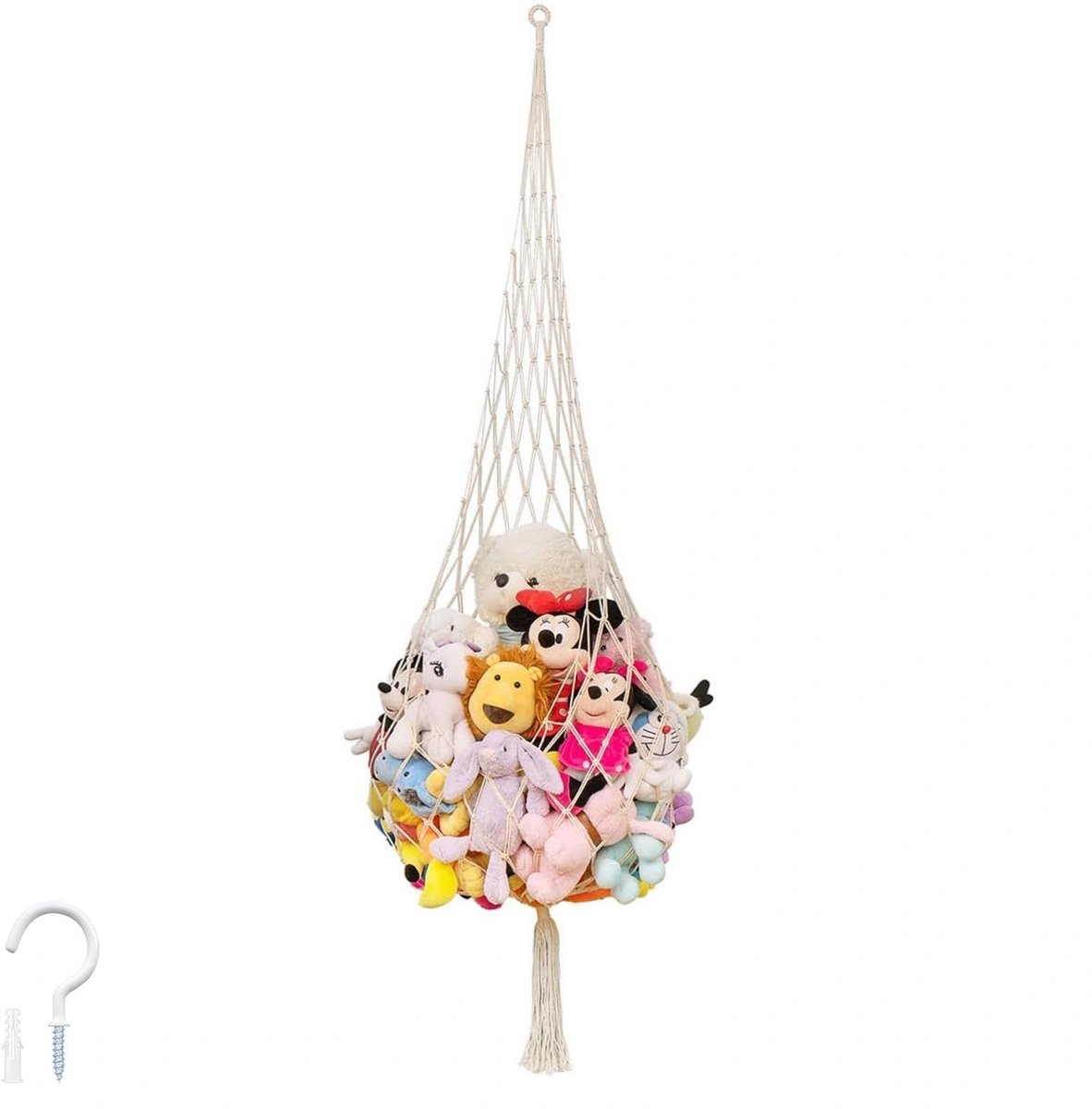 Dailygoods - Knuffeldier Hangmat met Haak en Expansiebuis - Gevlochten Katoenen Touw
