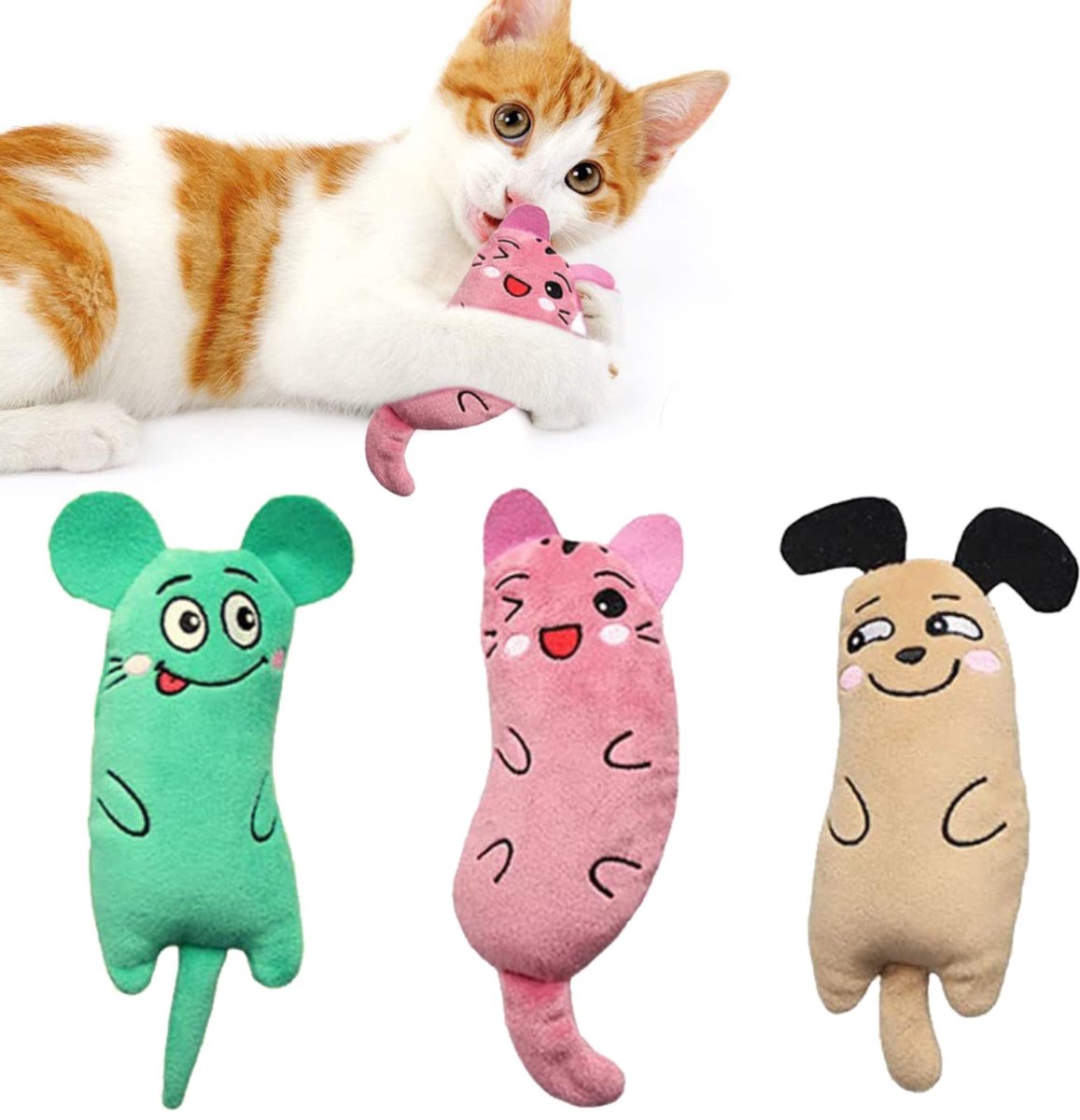 Dailygoods - Kattenkruidspeelgoed - 3 Stuks Interactieve Tandenpoetsende Pluche Speelgoed voor Katten