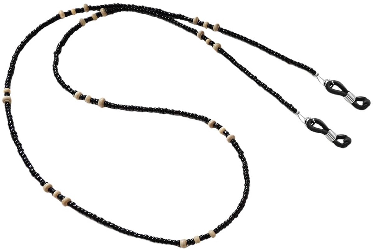 Dailygoods - Brillenketting met Houten Parels - 2 Stuks Zwart