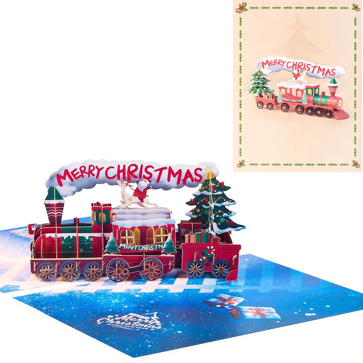 Dailygoods - Pop-up Kerstkaart 3D Kersttrein - Wenskaart met Envelop