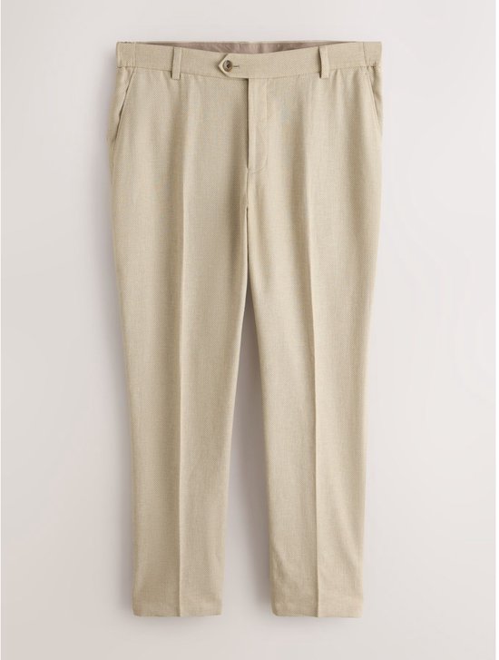 Crème broek van linnenmix met een fijne textuur, met gulp en knoopsluiting.