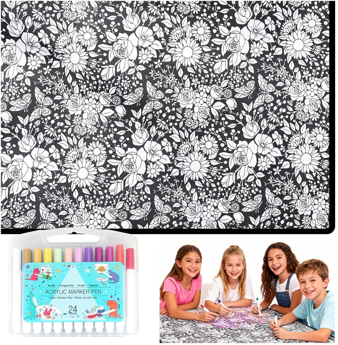 Dailygoods- Kleurdeken Premium - Wasbaar - Zachte Fleece - 50x60 Inch - Creatieve Kunst - 24 Stuks Gekleurde Pennen - Kleurboekdeken