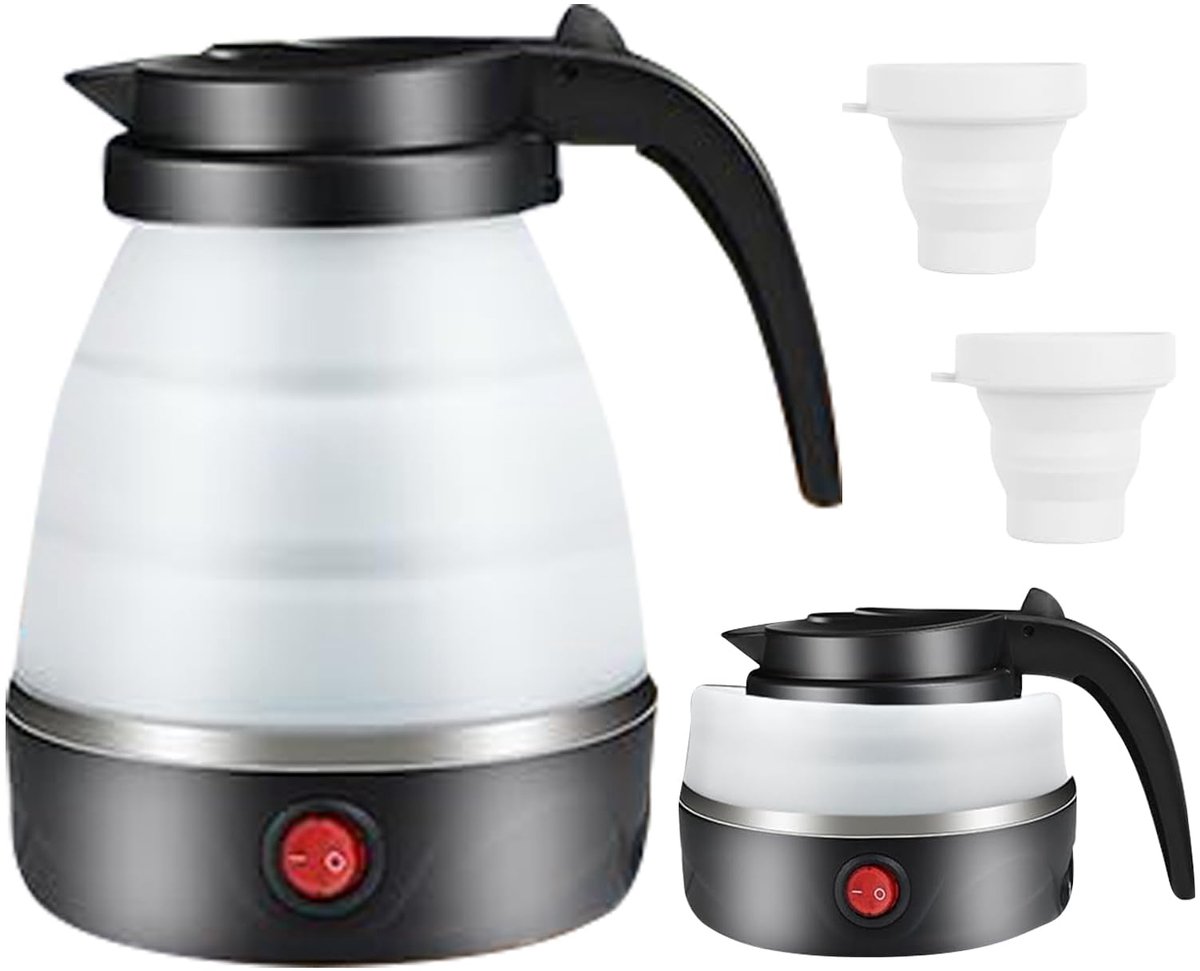 SnelShoppen - Opvouwbare Elektrische Reiswaterkoker 600ml, Mini Waterkoker van Siliconen met Roestvrijstalen Bodem, Draagbare Camping Waterkoker met 2